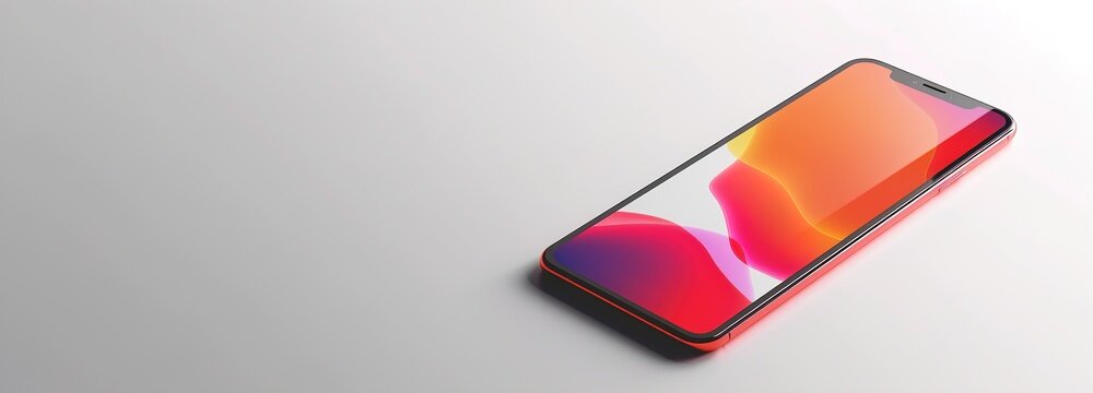 Modern 3D Mobile Phone Mockup on White Background with Shallow Depth of Field f2.8 Using 50mm Lens, Isolated Object without Text, Perfect for Product Mockup