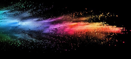 Wall Mural - Black background with a colorful powder explosion in rainbow colors background banner
