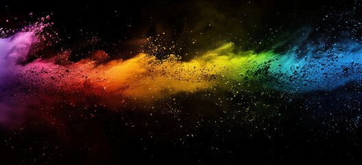 Wall Mural - Black background with a colorful powder explosion in rainbow colors background banner