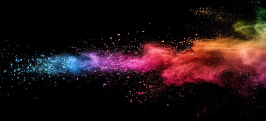 Wall Mural - Black background with a colorful powder explosion in rainbow colors background banner