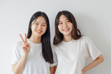 Two young Asian women posing and smiling.