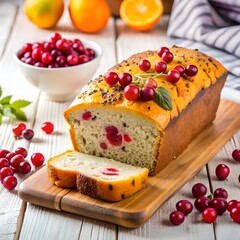 Canvas Print - Delicious homemade orange ,cranberries and poppy seeds loaf cake 