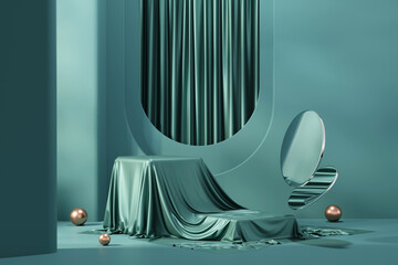 Poster - 3D rendering green platform podium product advertising presentation background	
