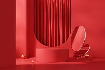 Poster - 3D rendering abstract red platform podium product presentation background	
