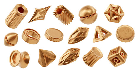 Fototapete - Gold Object geometry shape set isolated background 3d rendering	
