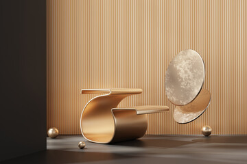 Poster - 3D rendering luxury gold platform podium product presentation backdrop	
