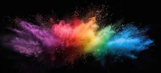 colorful rainbow powder explosion on a black background banner