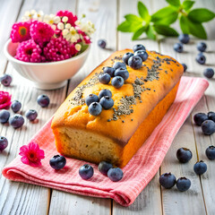 Poster - Delicious homemade orange ,blueberry and poppy seeds loaf cake