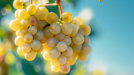 Wall Mural - Cluster of Ripe White Grapes Hanging on Vine