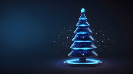 Wall Mural - Christmas tree with a futuristic blue dot light design