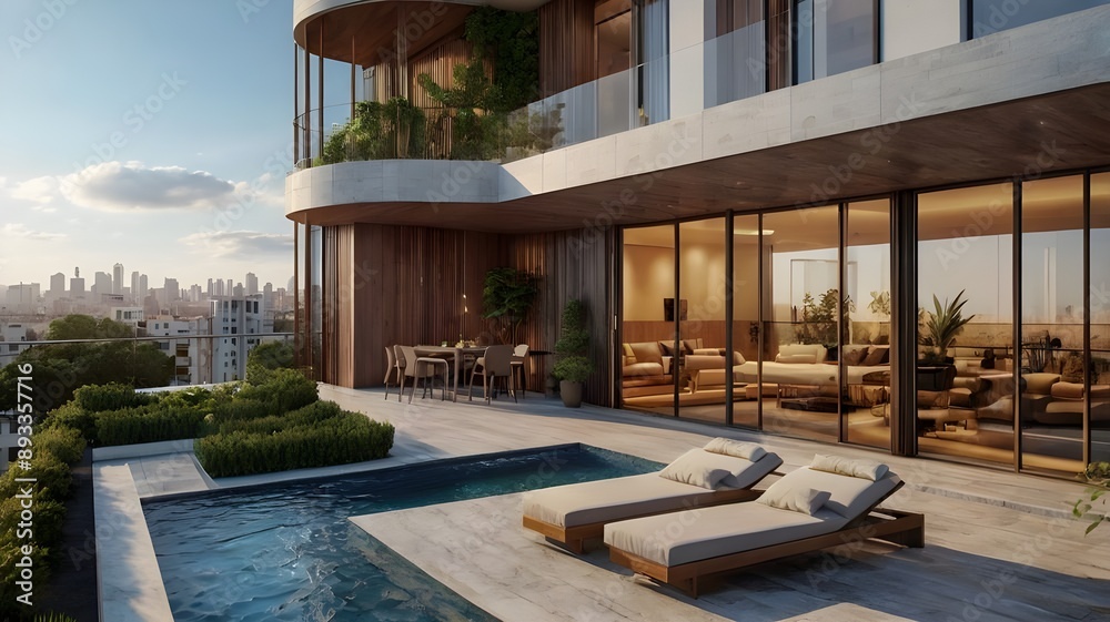 Illustration of Luxury Apartment Complex With Penthouse Units