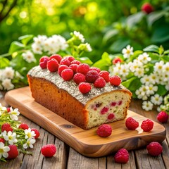 Poster - 
Delicious homemade raspberry and chia seeds loaf cake 