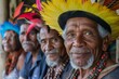 © Andrii Zastrozhnov - A group of men wearing colorful hats and necklaces are smiling for the camera. Scene is cheerful and friendly