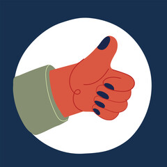 Sticker - Cartoon vector illustration of Gesture Okay or thumb up Large size. Woman hand over dark background