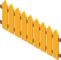 Poster - Yellow wooden fence forming a secure barrier, providing privacy and defining boundaries in a modern isometric style