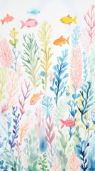 Sticker - Watercolor of under the sea pattern outdoors nature.