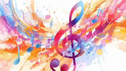Poster - Colorful abstract musical notes and splashes of paint creating a vibrant and energetic scene with copy space text for music themes