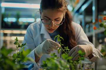 Wall Mural - Students conducting biology experiments in college lab