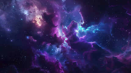 Poster - Colorful nebula with swirling clouds and stars creating a mesmerizing cosmic backdrop with copy space text for astronomy themes