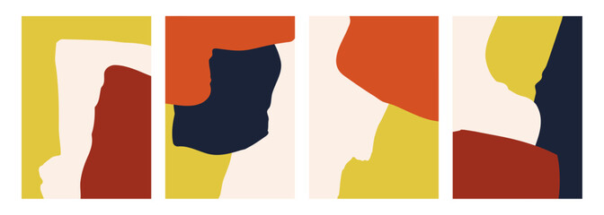 Fototapete - Autumn colors. Set of abstract backgrounds with various color hand drawn dynamic shapes for Fall season creative graphic design. Vector illustration.