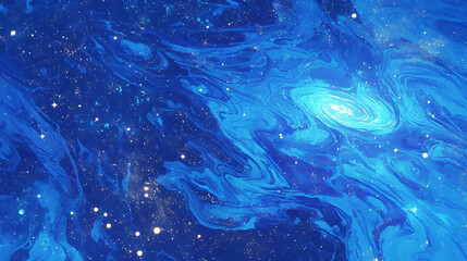 Poster - Deep blue cosmic swirls filled with stars creating a captivating and mysterious atmosphere perfect for space themes with copy space text