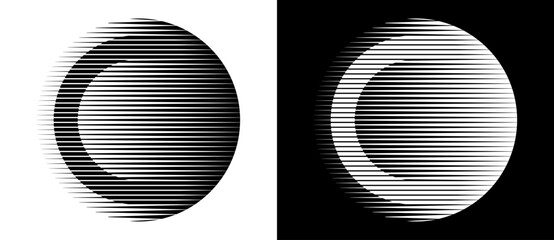 Poster - Transition parallel lines in circles. Abstract art geometric background for logo, icon, tattoo. Black shape on a white background and the same white shape on the black side.