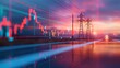 © Emqan - A stock market graph with electric pylons in the background, symbolizing energy company growth.