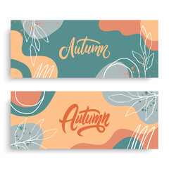 Fototapete - Autumn theme  horizontal banners with hand lettering for Fall season creative graphic design. Vector illustration.