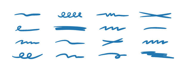 Poster - Vector doodle brush lines set. Hand-drawn charcoal smears, strikethroughs, and swirls. Horizontal sketchy wavy strokes