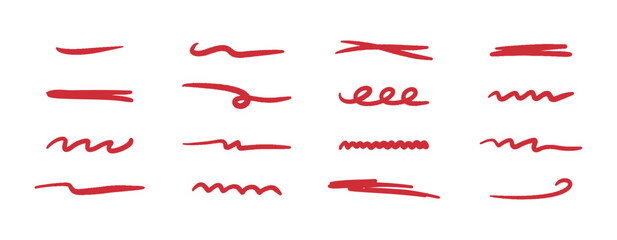 Leinwandbilder - Vector doodle brush lines set. Hand-drawn charcoal smears, strikethroughs, and swirls. Horizontal sketchy wavy strokes