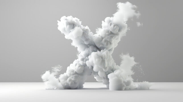Capital letter X made of clouds or soft cotton. Fluffy airy style. Scrapbook activity. Generative AI