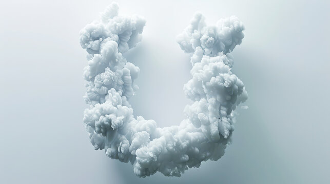 Capital letter U made of clouds or soft cotton. Fluffy airy style. Scrapbook activity. Generative AI