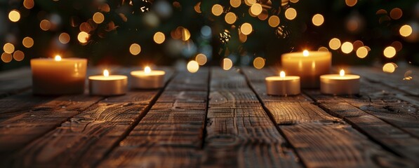 Poster - Wooden Table With Candles and Lights