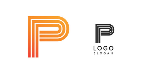 Poster - modern letter p monogram logo in gradient orange and black white versions. sleek, geometric design f