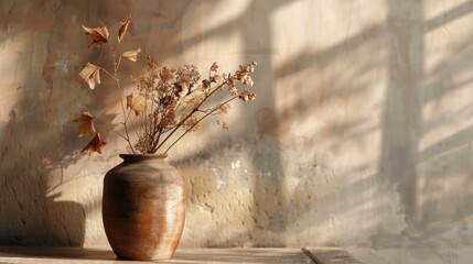 Canvas Print - Decorative dried floral vase on table