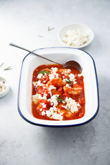 Sticker - Shrimps with tomato sauce and Feta cheese