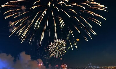 Wall Mural - fireworks display in night sky video 4k