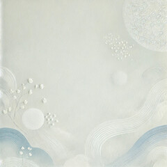 Poster - A minimalistic background image with a soothing white color scheme. The design is simple, clean, and calming, featuring soft, subtle patterns and textures. Delicate floral elements and circular motifs