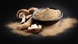 © Mary - medicinal mushrooms powder healthy nutrition on black background