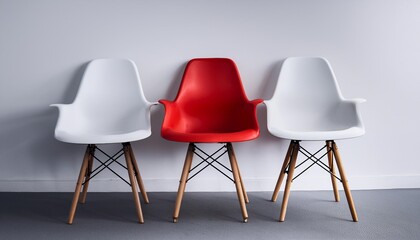 Canvas Print - the white chair and a red chair on an off white job requite we are hiring chair now we are hiring position hiring job interview seat are open for hiring