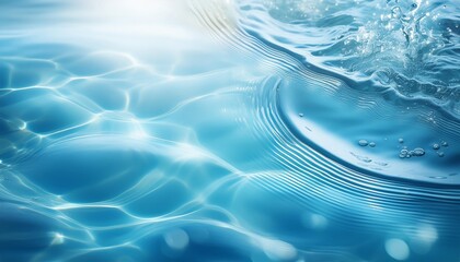 Poster - blue water with ripples on the surface defocus blurred transparent blue colored clear calm water surface with splashes and bubbles water waves with shining pattern background