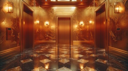 Golden Elevator Hallway