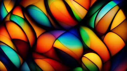 Wall Mural - Abstract wallpaper with vibrant colorful rainbow shape, lines, waves and orange, yellow, red, purple, green, blue mosaic, soft organic smooth form