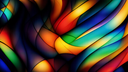 Wall Mural - Abstract wallpaper with vibrant colorful rainbow shape, lines, waves and orange, yellow, red, purple, green, blue mosaic, soft organic smooth form