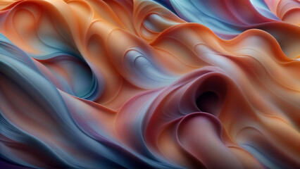 Wall Mural - abstract wallpaper with glowing 3d swirling lines, waves, shapes in pastel shades, soft organic smoo