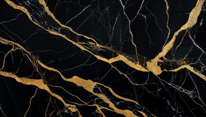 Sticker - elegant and dramatic black marble background with striking golden veins and intricate patterns