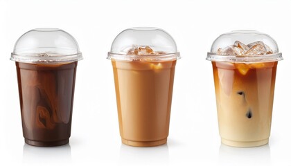 Wall Mural - iced coffee in plastic takeaway glass isolated on white background