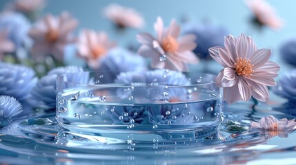 Wall Mural - Flowers in a Glass of Water with Bubbles