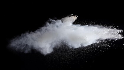 Wall Mural - white powder or flour explosion isolated on black background freeze stop motion object design