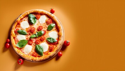 Wall Mural - italian pizza horizontal design template pizza margherita with tomatoes and mozzarella